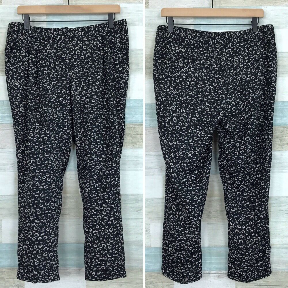 LOFT Drapey Marisa Dressy Joggers Crop Pants Black Floral Mid Rise Womens Size 6